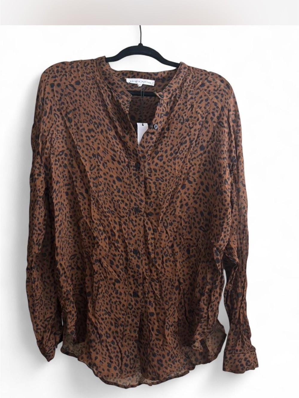 Melissa Nepton Leopard Print 100% Viscose Button Front Blouse Size M